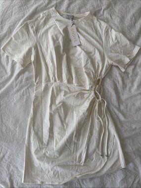 SNDYS Cream Short-Sleeve Mini Dress with Side Cinch
